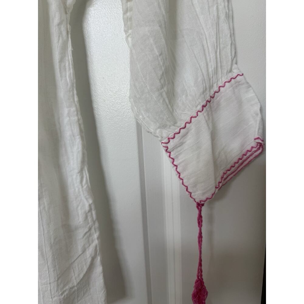 Handmade Mexican Embroidered Cotton Gauze Tunic Blouse Size S White Peasant - Picture 5 of 11